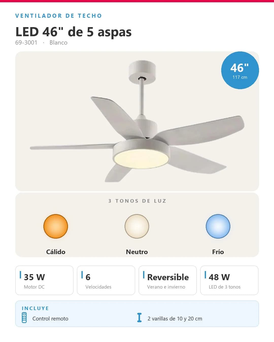Abanico de Techo 35W 116cm — imagen 3