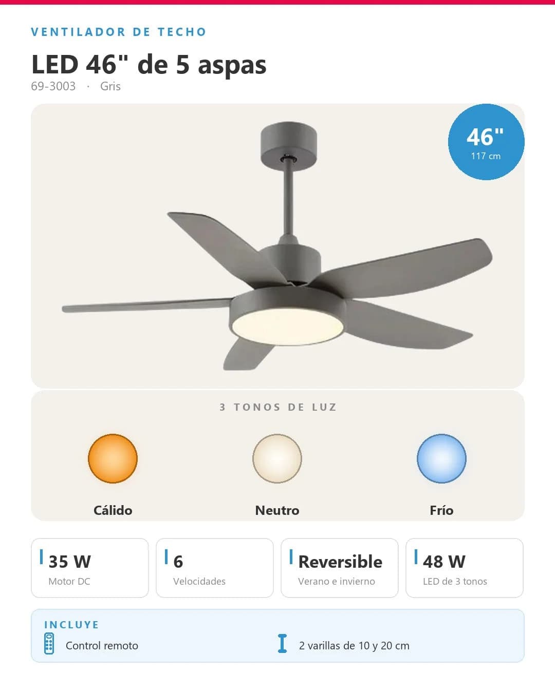 Abanico de Techo 35W 116cm — imagen 3