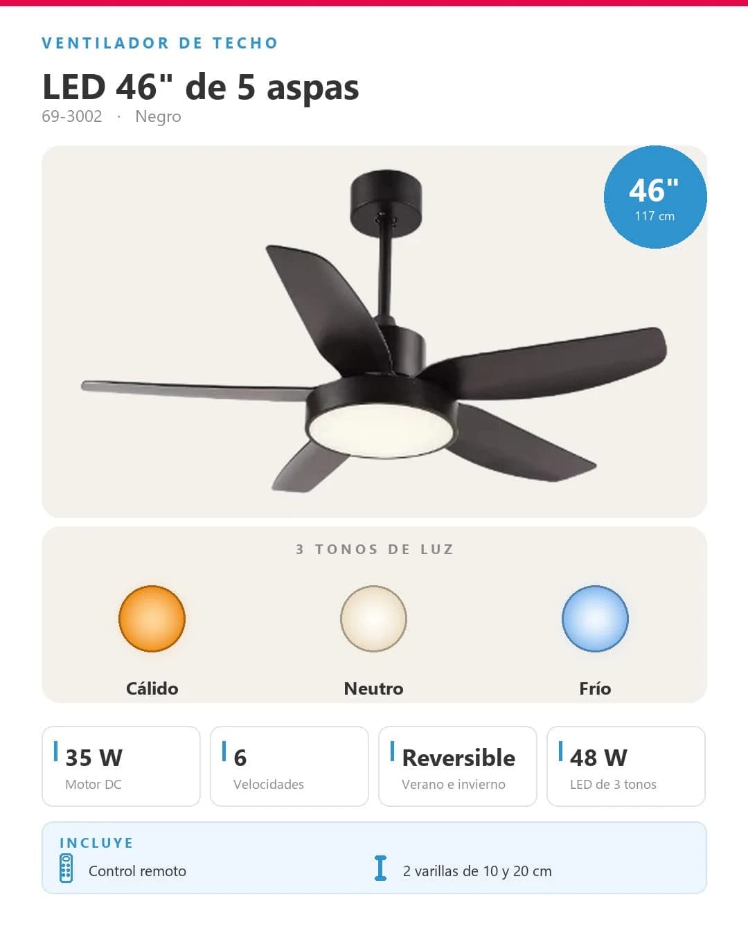 Abanico de Techo 35W 116cm — imagen 3
