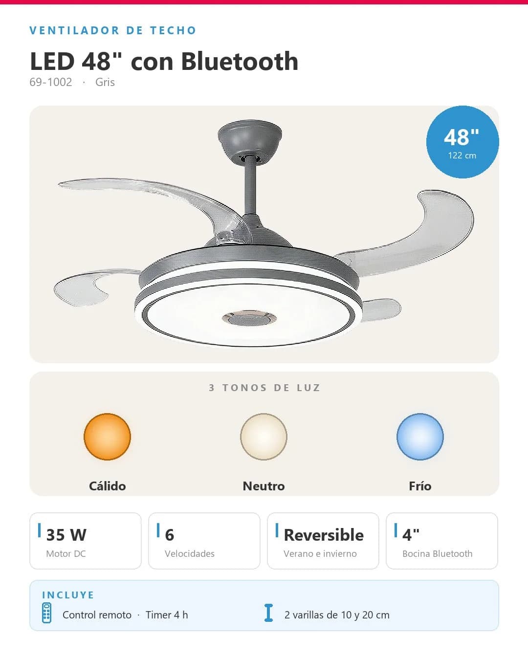Abanico de Techo Retráctil 35W 122cm — imagen 3