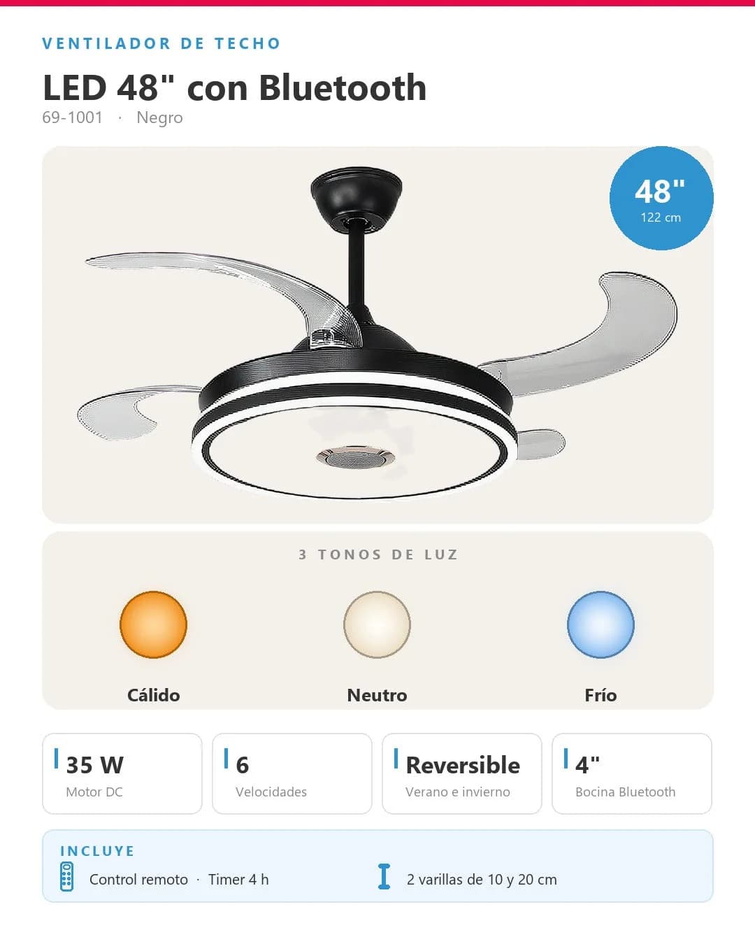 Abanico de Techo Retráctil 35W 122cm — imagen 3