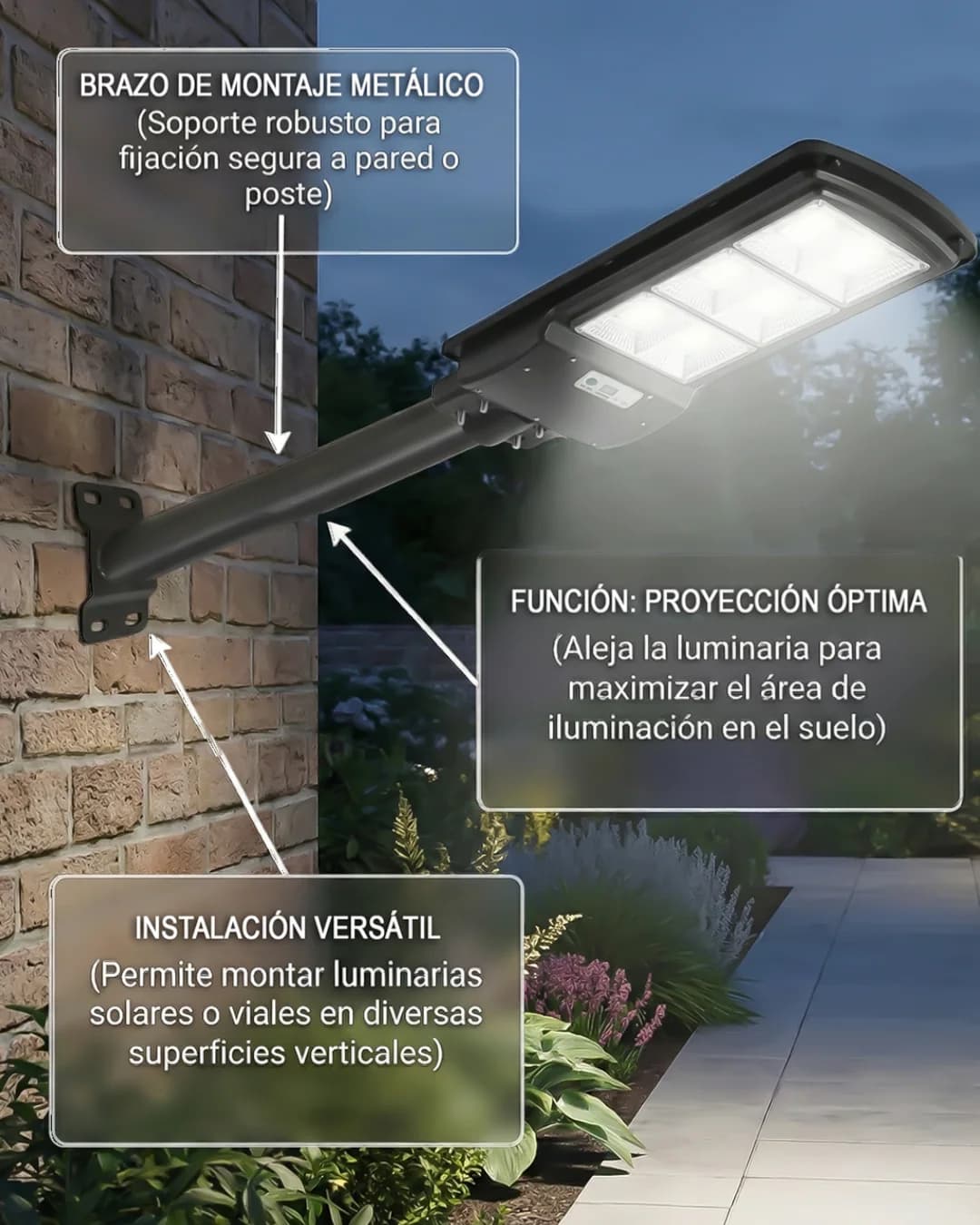 Brazo Negro para Lámparas de Calle LED y Solar — imagen 2