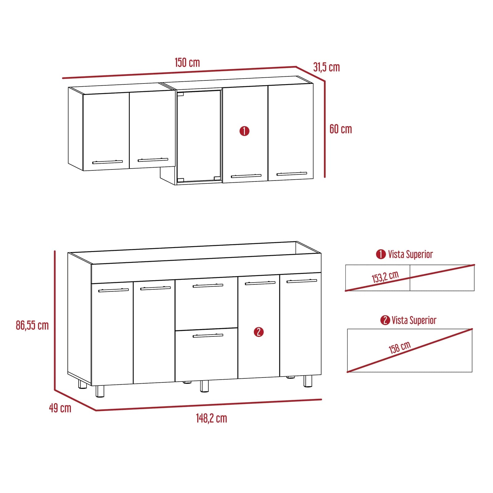 Cocina 150 Luna (M. Der) (3C) Wengue+m — imagen 5