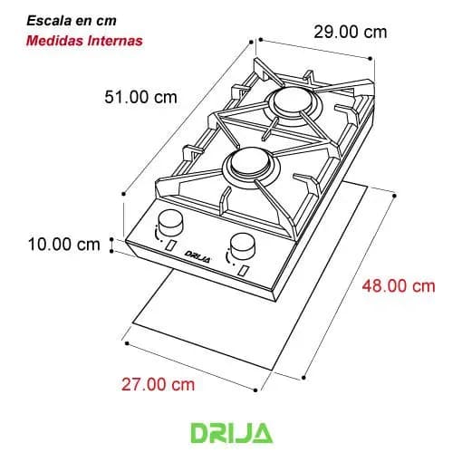 Estufa a Gas Acero Inoxidable 30 cm 2 Quemadores — imagen 4