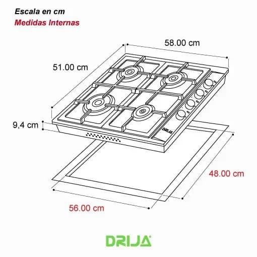 Estufa a Gas Acero Inoxidable 60 cm 4 Quemadores — imagen 3