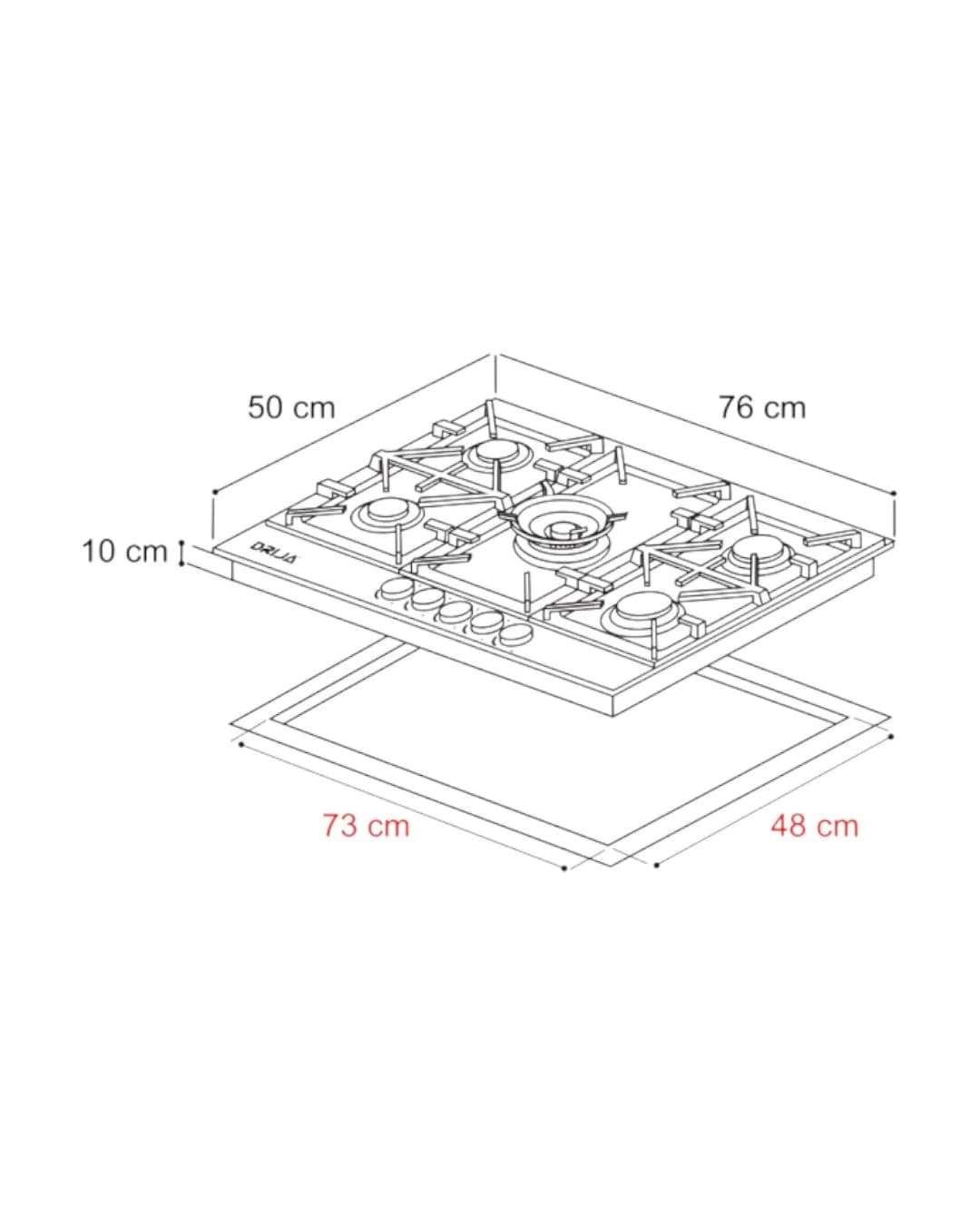 Estufa Empotrable a Gas 76 cm 5 Quemadores — imagen 2