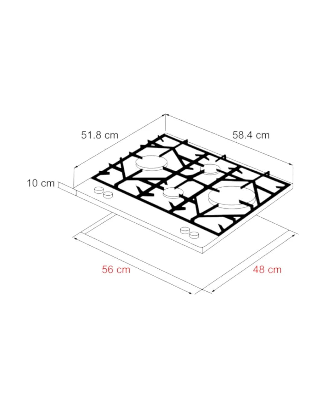 Estufa Empotrable a Gas 60 cm 4 Quemadores — imagen 2