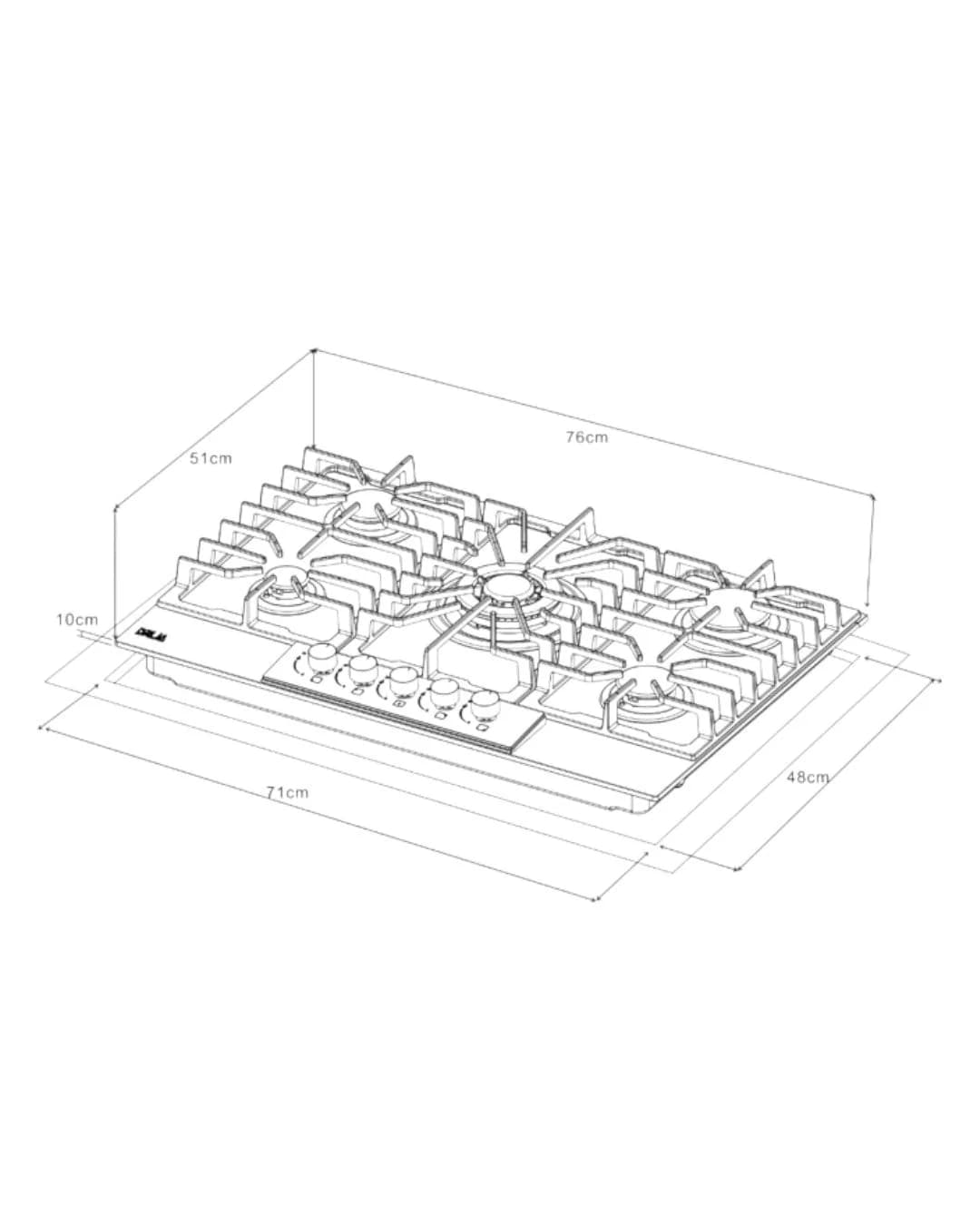 Estufa Empotrable a Gas 76 cm 5 Quemadores — imagen 2