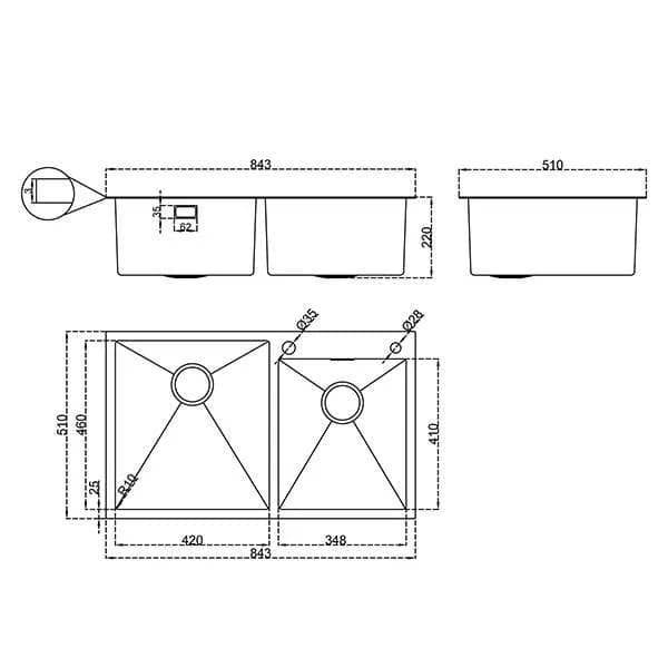 Fregador de Cocina Doble Tina 84 cm — imagen 2