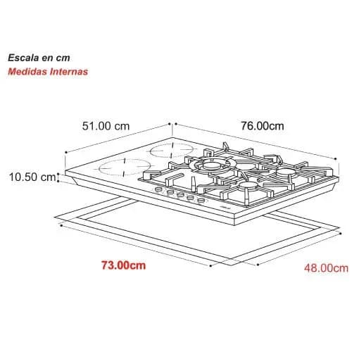 Estufa Empotrable Dual a Gas y Eléctrica 76 cm 5 Quemadores — imagen 2
