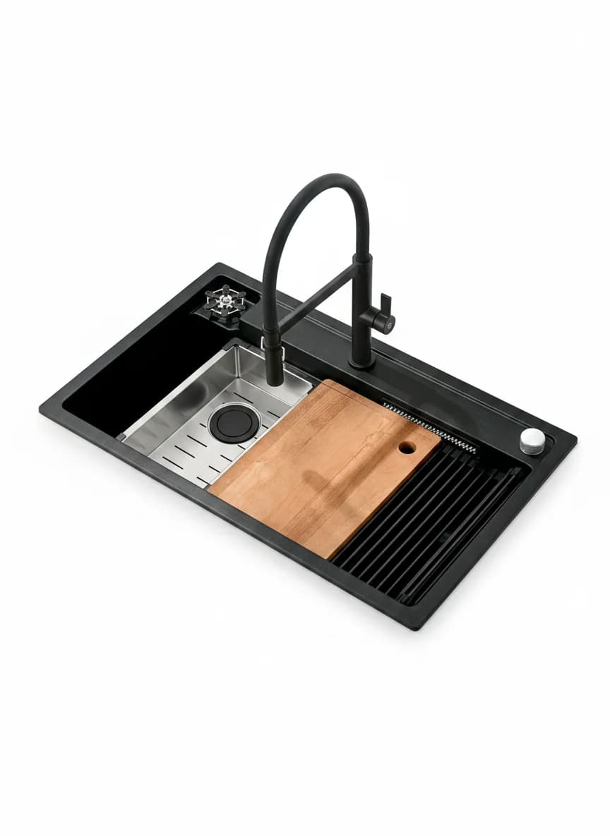 Fregadero de Granito Premium 80cm con Grifo Extraíble